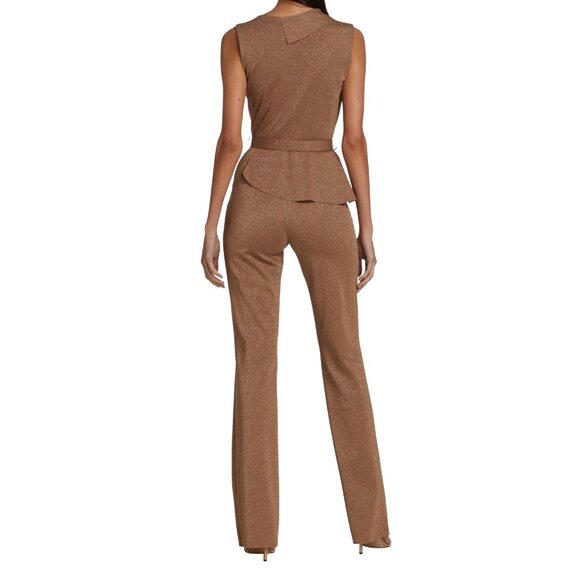 Chiara Boni La Petite Robe Kerolyn Belted Lurex Jumpsuit in Duna - Picture 4 of 6